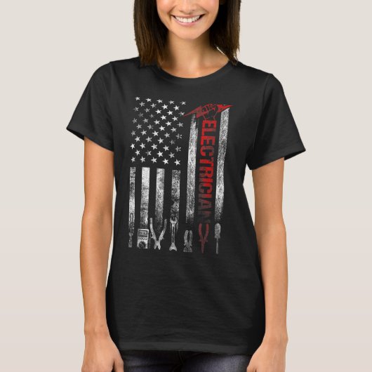 Electrician American Flag Funny Electricians Tools T-Shirt (Vorderseite)