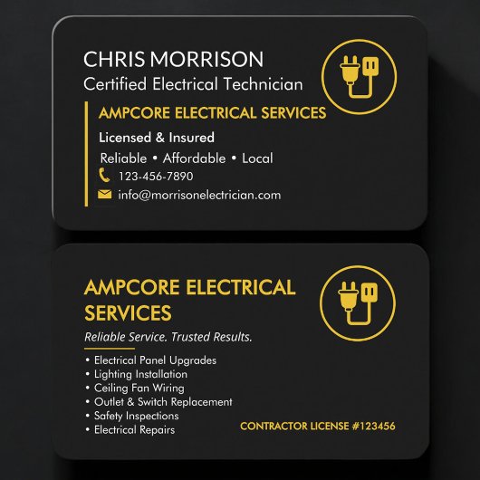 Electrician Electrical Branding Black Yellow Visitenkarte