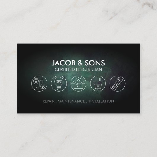 Electrician Electrical Contractor Turquoise Grunge Visitenkarte (Vorderseite)
