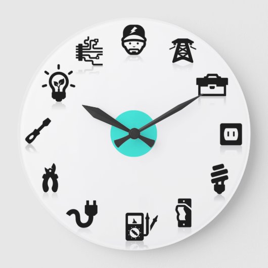 Electrician Electrical Work Icons Wall Clock Große Wanduhr (Vorderseite)