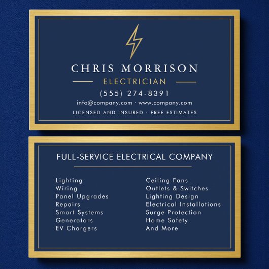 Electrician Handyman Contractor Metal Navy Blue Visitenkarte