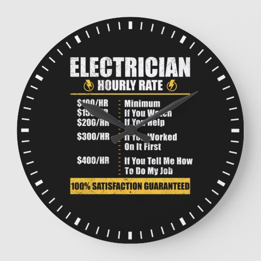 Electrician Hourly Rate Funny Lineman Dad Retro Große Wanduhr (Vorderseite)