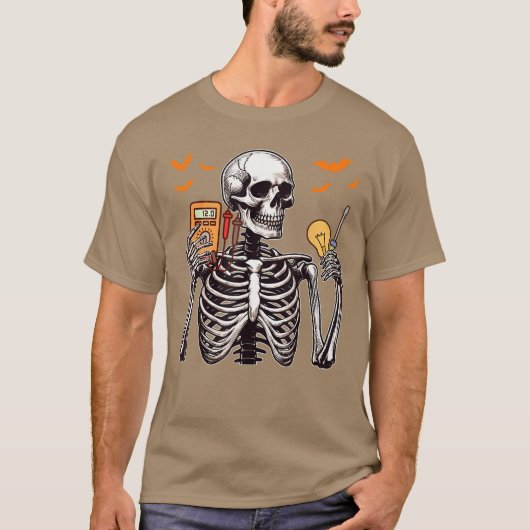 Electrician Job Horror Skeleton Halloweeneam Costu T-Shirt (Vorderseite)