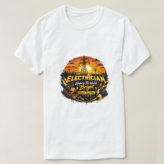 Electrician Keeping The World Bright Retro Sunset T-Shirt (Design vorne)