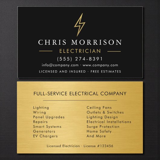 Electrician Metal Black Gold Handyman Contractor Visitenkarte