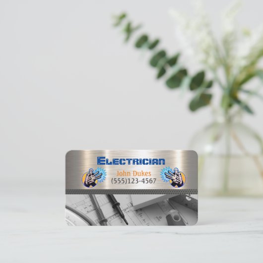 Electrician Metal Handyman Business Card Visitenkarte (Stehend Vorderseite)