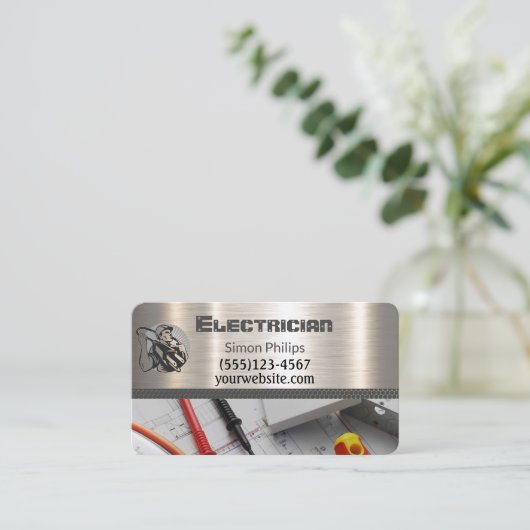 Electrician Metal Handyman Business Card Visitenkarte (Stehend Vorderseite)