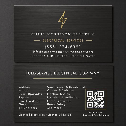 Electrician Metallic Black Gold Electrical Service Visitenkarte