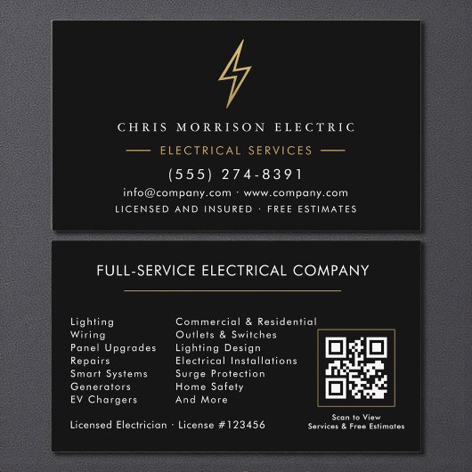 Electrician – Modern Black Gold Electrical Service Visitenkarte