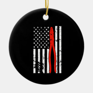Electrician with America Flag Keramik Ornament