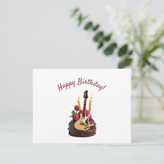 Electro Guitar Chocolate Strawberry Birthday Cake Postkarte (Stehend Vorderseite)