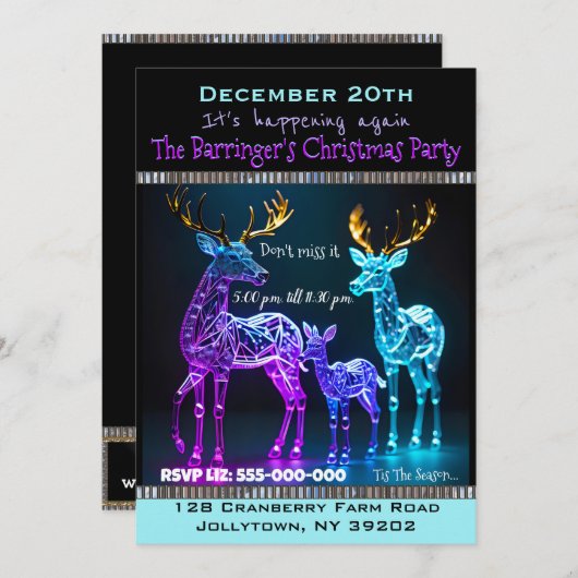 Electro Reindeer Fun Weihnachts-Party Einladung (Vorne/Hinten)