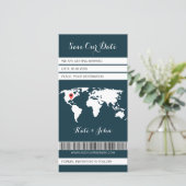 Electronic Boarding Pass Destination Navy Blue Save The Date (Stehend Vorderseite)
