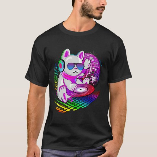 Electronic Dance Music Cat Dj T-Shirt (Vorderseite)