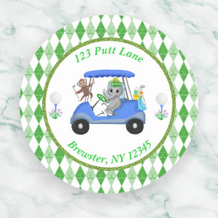 Elefant & Affe Golf Baby Shower Geschenk für Junge Runder Aufkleber