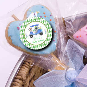 Elefant & Affe Golf Baby Shower Geschenk für Junge Runder Aufkleber