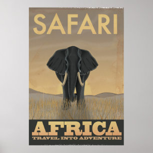 Elefant Afrika Safari Vintage Reiseposter Poster