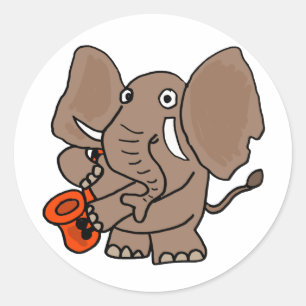 Elefant AI, der Saxophone-Cartoon spielt Runder Aufkleber