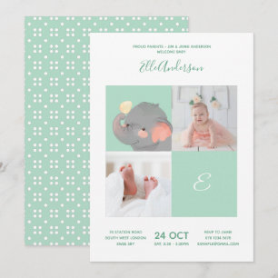 Elefant • Alphabet Monogram Süße Babyparty Einladung