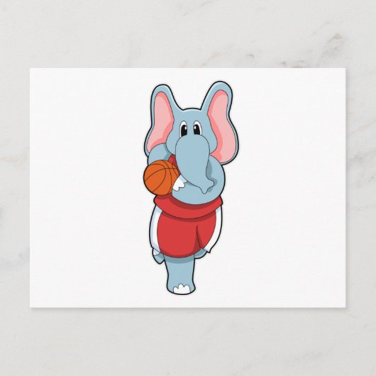 Elefant als Basketballspieler mit Basketball Postkarte (Vorderseite)