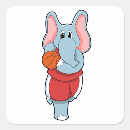 Elefant als Basketballspieler mit Basketball Quadratischer Aufkleber (Vorderseite)