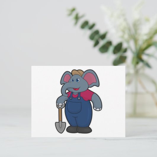 Elefant als Bauer mit Shovel Postkarte (Stehend Vorderseite)