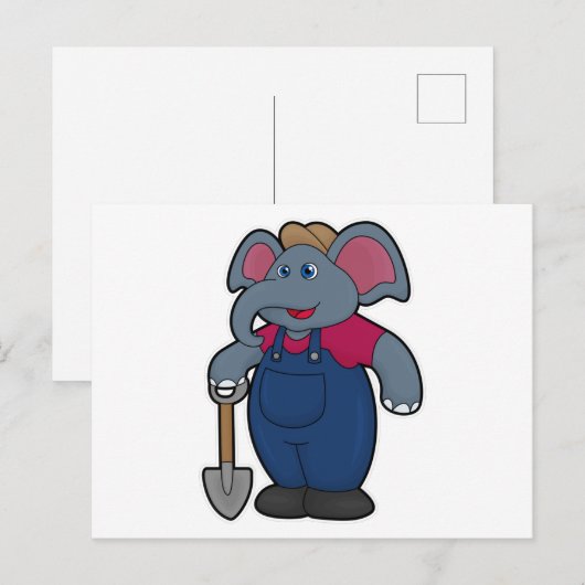 Elefant als Bauer mit Shovel Postkarte (Vorne/Hinten)