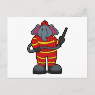 Elefant als Feuerwehrmann mit Schlauch Postkarte