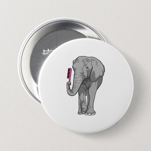 Elefant als Friseur mit Kamm Button (Vorne & Hinten)