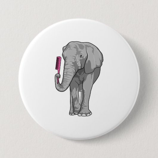 Elefant als Friseur mit Kamm Button (Vorderseite)