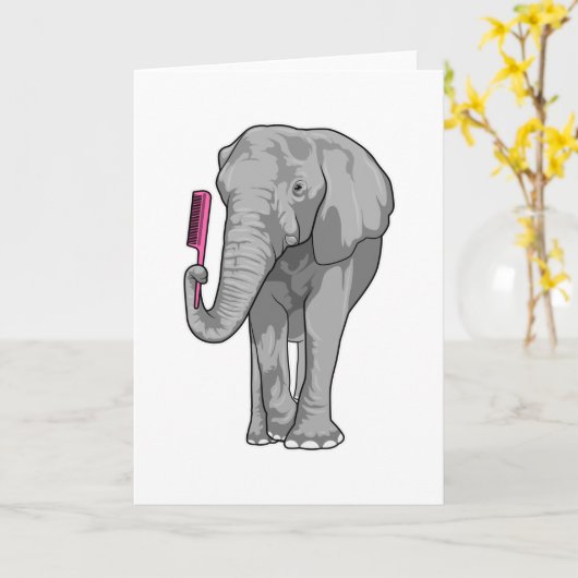 Elefant als Friseur mit Kamm Karte (Gelbe Blume)
