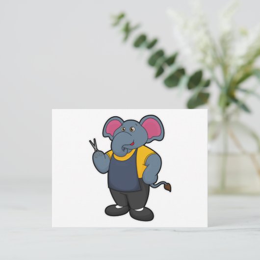 Elefant als Friseur mit Schere Postkarte (Stehend Vorderseite)