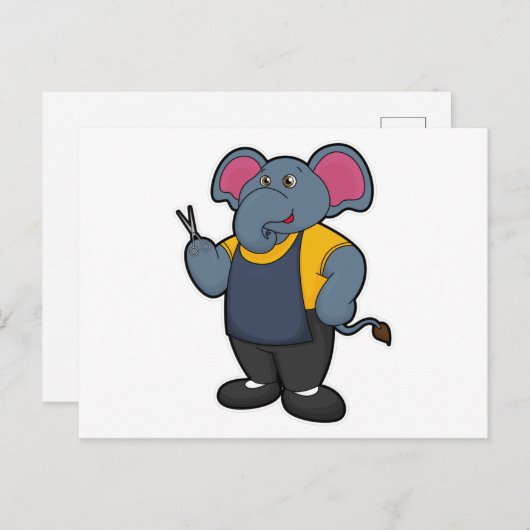 Elefant als Friseur mit Schere Postkarte (Vorne/Hinten)