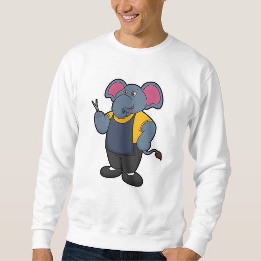 Elefant als Friseur mit Schere Sweatshirt (Vorderseite)