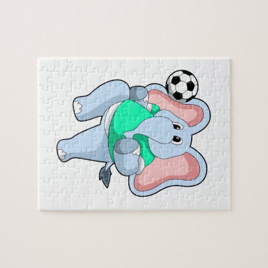 Elefant als Fußballspieler mit Fußball.PNG Puzzle (Horizontal)