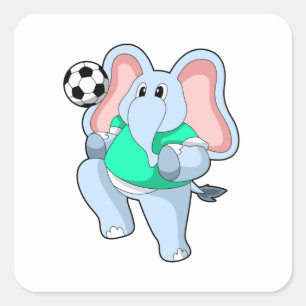 Elefant als Fußballspieler mit Fußball.PNG Quadratischer Aufkleber