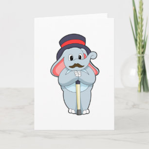 Elefant als Gentleman mit Hut und Spazierstock Karte