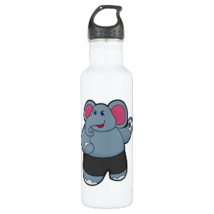 Elefant als Handballspieler mit Handball Edelstahlflasche