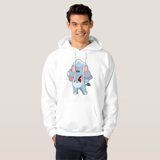 Elefant als Kellner mit Platter Hoodie (Vorne ganz)