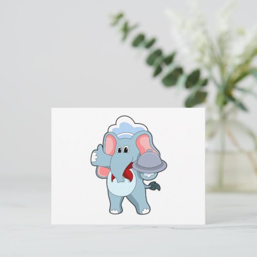 Elefant als Kellner mit Platter Postkarte (Stehend Vorderseite)