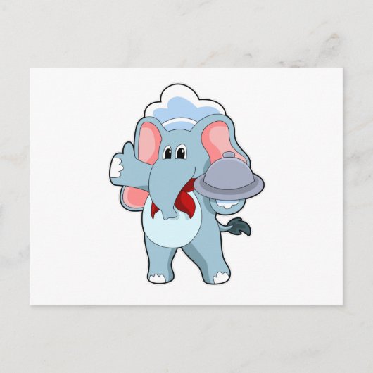 Elefant als Kellner mit Platter Postkarte (Vorderseite)