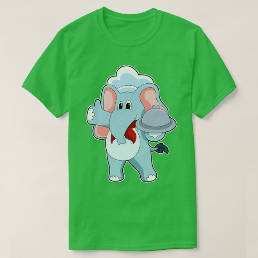 Elefant als Kellner mit Platter T-Shirt (Design vorne)