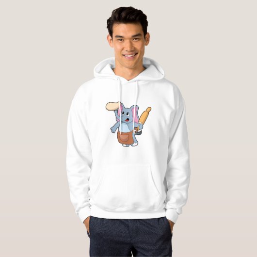 Elefant als Koch mit Button und Teig Hoodie (Vorne ganz)
