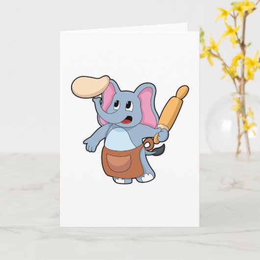 Elefant als Koch mit Button und Teig Karte (Gelbe Blume)