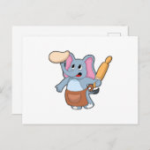 Elefant als Koch mit Button und Teig Postkarte (Vorne/Hinten)
