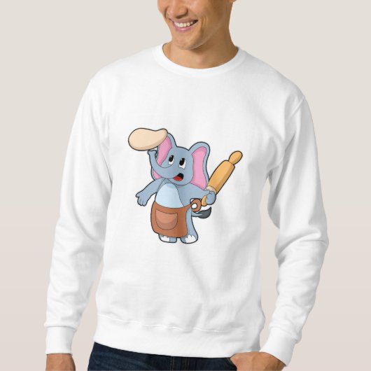 Elefant als Koch mit Button und Teig Sweatshirt (Vorderseite)