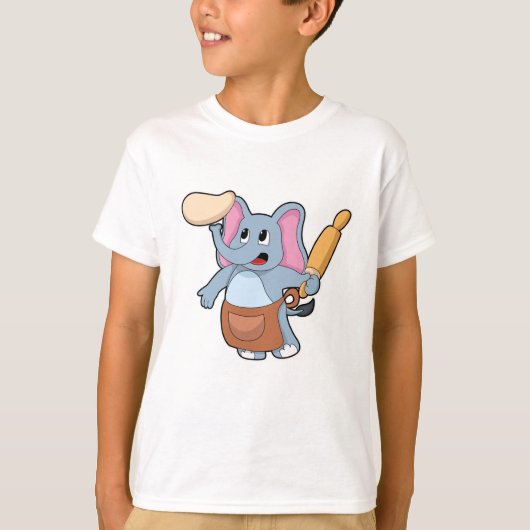 Elefant als Koch mit Button und Teig T-Shirt (Vorderseite)