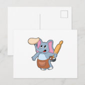 Elefant als Koch mit Nudelholz & Teig Postkarte (Vorne/Hinten)