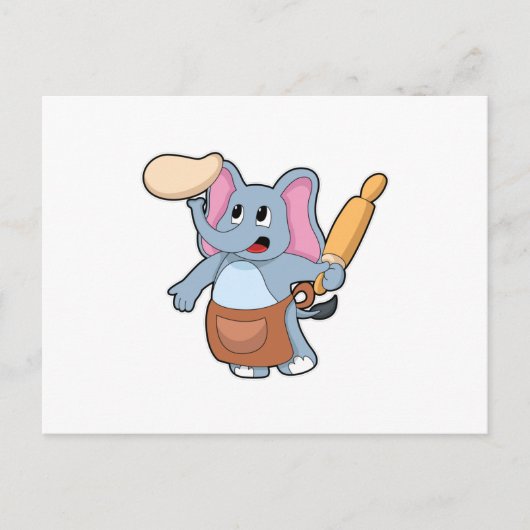Elefant als Koch mit Nudelholz & Teig Postkarte (Vorderseite)