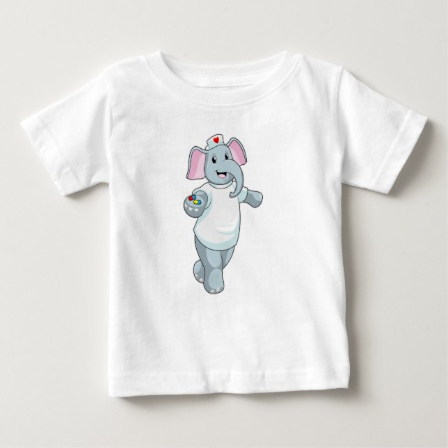 Elefant als Krankenschwester mit Medizin Baby T-shirt (Vorderseite)